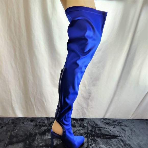 Privileged Royal Blue Over The Knee Lycra Stretch Boots - Picture 4 of 10